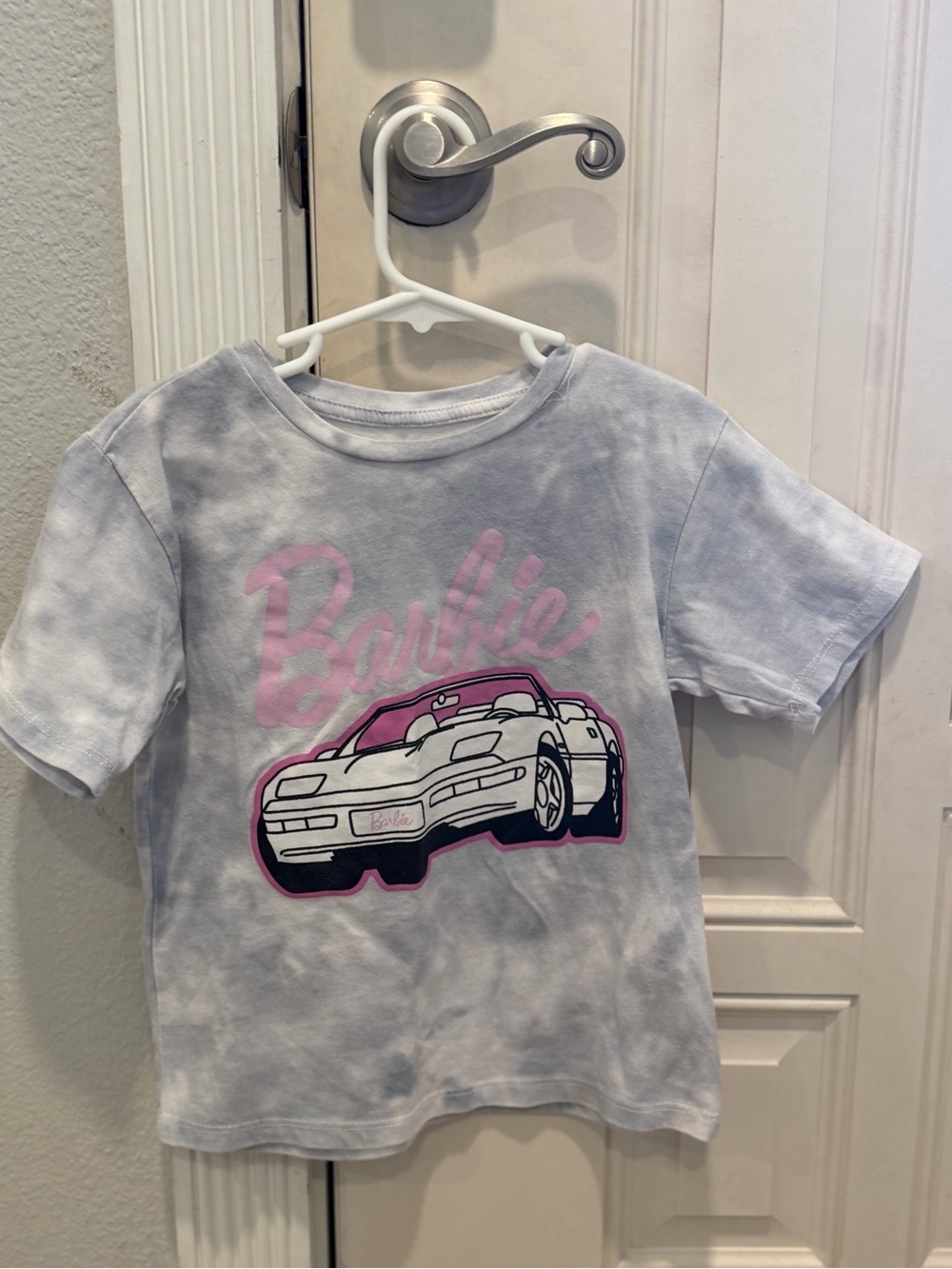 Barbie Light Gray Tee with Pink Graphic and White Accents